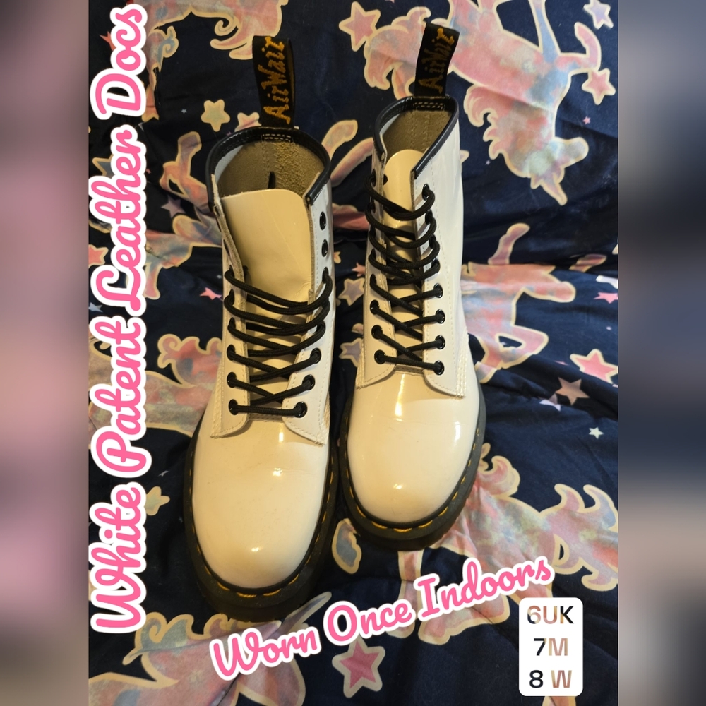 Dr. Martens White Patent Leather Combat Boots